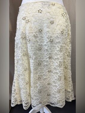 Sandra Darren Cream Lace Midi Skirt Sz M-Waist 16